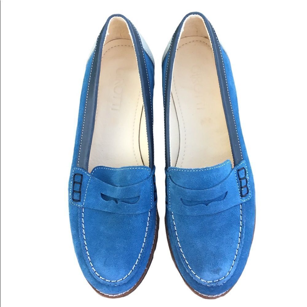 Girotti Blue Suede Penny Loafers Size 39 - Picture 2 of 13